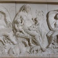 Plaster cast of a marble relief from the Ara Pacis Augustae depicting Pax, the Roman goddess of peace, seated with symbols of fertility and abundance.