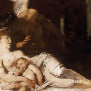 Painting of Hypnos (Somnus), the Roman god of sleep, shown as a serene, winged youth holding a poppy.