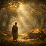 Sacred Roman grove with subtle divine presence representing the concept of numen in Roman belief.