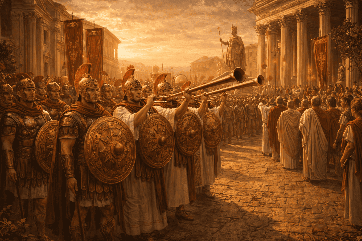 Roman procession with soldiers and banners